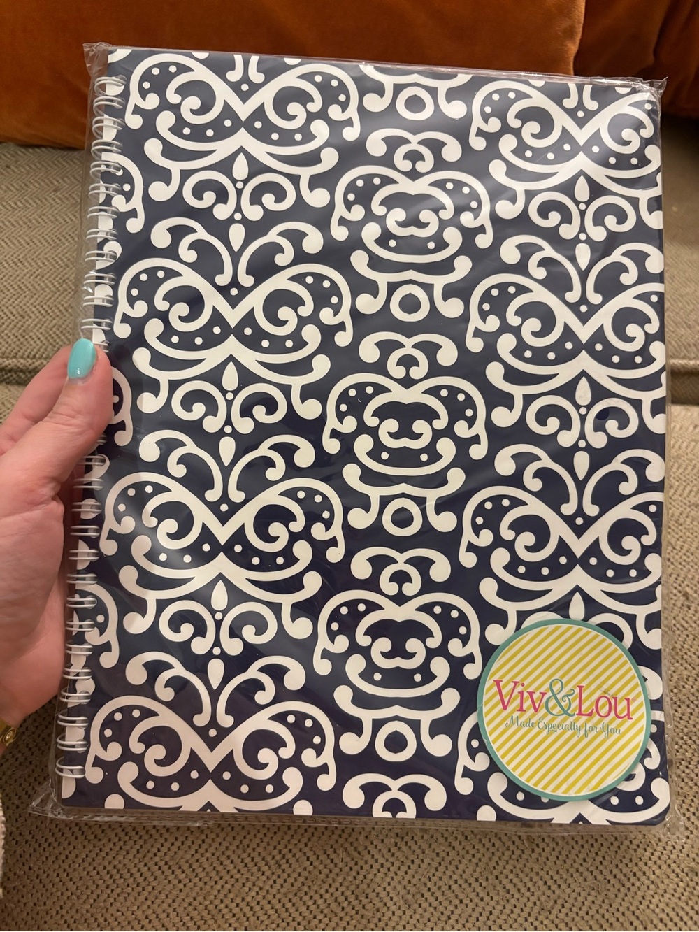 Navy and White Spiral bound lined Notebook